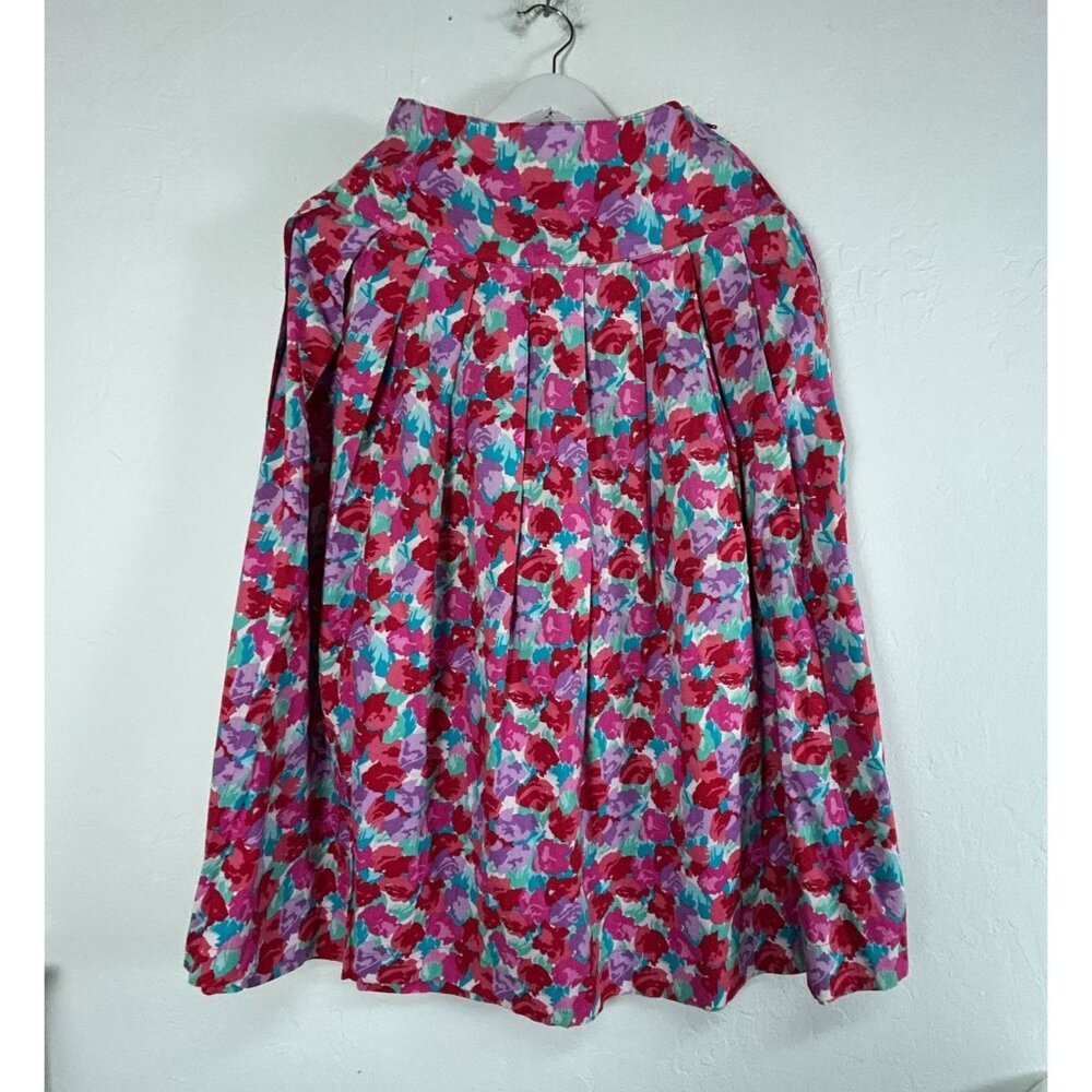 Vintage Laura Ashley Floral Print Pleated Midi Skirt Size 12 Red/Purple Cotton